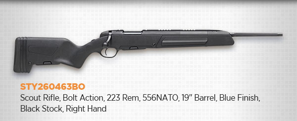 Steyr Arms, Scout Rifle, Bolt Action, 223 Rem, 556NATO, 19" Barrel, Blue Finish, Black Stock, Right Hand