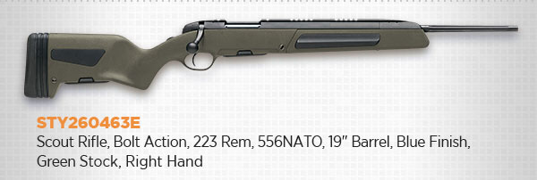 Steyr Arms, Scout Rifle, Bolt Action, 223 Rem, 556NATO, 19" Barrel, Blue Finish, Green Stock, Right Hand