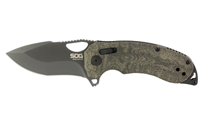 SOG Knives & Tools Kiku XR Folding Knife 3.2" Tanto Point Straight Edge Linen Micarta Handle Cryo CTS XHP Steel Black SO